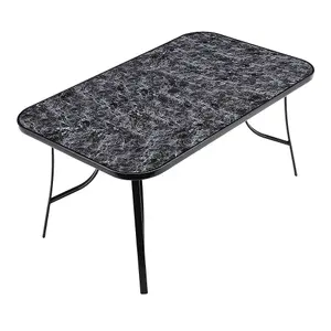 Rectangle Marbling Table Toughened Glass Patio Table with Umbrella Hole Garden Backyard 150 x 90cm