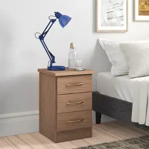 Cascio 3 Drawer Bedside Table Rustic Oak Effect