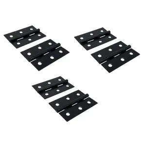 3" (75mm) BUTT HINGES - Matt Black Door Hinges - 3 pairs multi pack