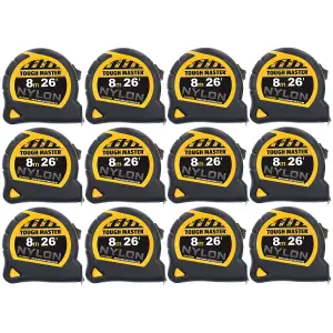 TOUGH MASTER TMetal Tape Measure 8m long with Class II Accuracy Magnetised Rust-Proof Hook - Pack of 12