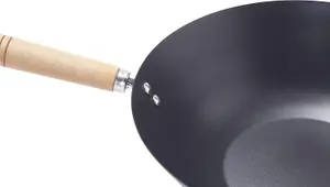 New 35cm Non Stick Wok Cookware Double Wooden Handle Cooking Kitchen Stir Cook