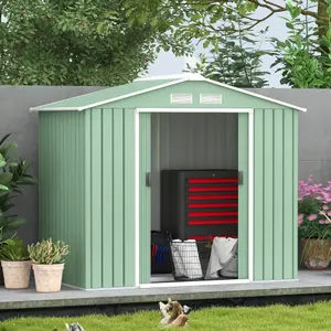 Outsunny 7 x 4ft Garden Shed Storage with Foundation Kit and Vents Light Green