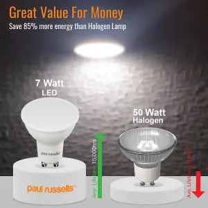 paul russells LED GU10 Light Bulb, 7W 600 Lumens, 50w Equivalent, 2700K Warm White, Ceiling Spotlights, Pack of 6