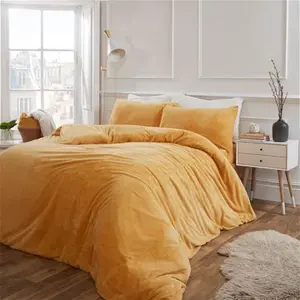 Brentfords Teddy Fleece Duvet Cover Set, Mustard - Single