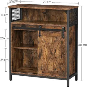 VASAGLE Storage Cabinet, Cupboard with Sliding Barn Door, Open Compartment, Adjustable Shelf, Industrial, for Hallway, Living Room