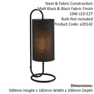 2 PACK Modern Matt Black Oval Table Lamp Desk Light & Black Fabric Shade