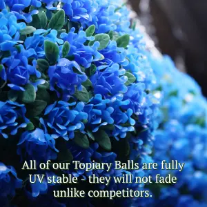 Best Artificial  28cm Blue Rose Hanging Basket Flower Topiary Ball - Suitable for Outdoor Use - Weather & Fade Resistant