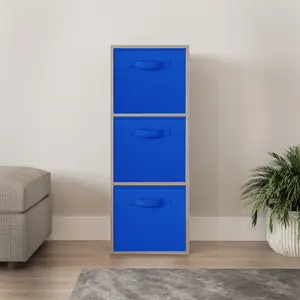 URBNLIVING 80cm Height Cedar Grey 3-Tier Cube Shelving Unit with Dark Blue Inserts