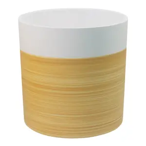 GoodHome Penan Gloss White Wood effect Cement Plant pot (Dia) 38cm, (H)38cm