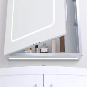 Bathroom Cabinet Wall Mirror - Rectangular 700 x 500mm - LED Light Wall Mirror Cabinet (Round Square) - Demister Pad