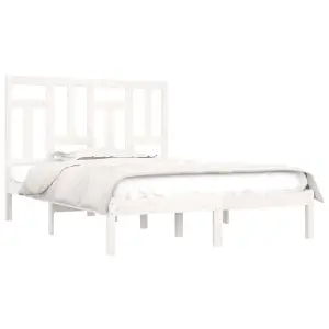 Berkfield Bed Frame White Solid Wood 120x190 cm 4FT Small Double