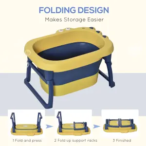 HOMCOM Foldable Baby Bathtub for Newborns Infants Toddlers w/ Stool - Yellow