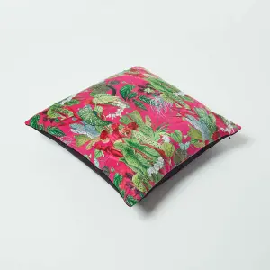 Homescapes Hot Pink Tropical Leaf Velvet Cushion 46 x 46 cm