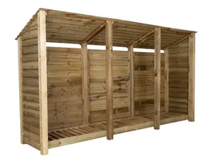 Wooden log store (roof sloping back) W-335cm, H-180cm, D-88cm - natural (light green) finish