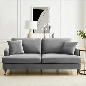 Brigette 3-Seater Grey Velvet Sofa With Antique Brass Castor Legs - Daals - Sofas