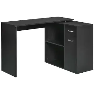 HOMCOM Corner Computer Desk 360 Rotating L-Shaped Table Storage Shelf Black