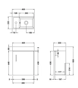 White Gloss Wall Hung Vanity Unit 400mm with Chrome Tap, Waste & Handle