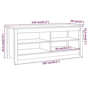 Shoe Bench Black 110x38x45.5 cm Solid Wood Pine