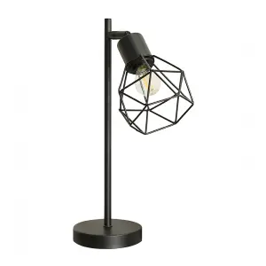 ValueLights Angus Matt Black Metal Geometric Basket Shade Table Lamp