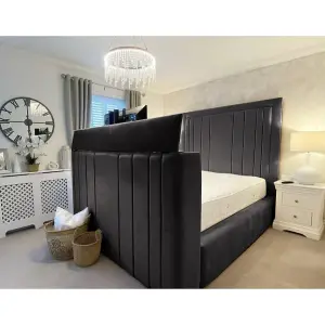 Genna Plush Velvet Black TV Bed Frame