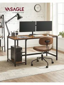 VASAGLE Computer Desk, Desk With 2 Shelves Left Or Right, Work Desk For Office Room,Steel Frame, ndustrial, Rustic Brown And Black