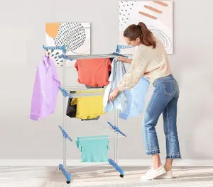 MantraRaj 3 Tiers Folding Portable Clothes Airer 18M Laundry Drying Clothes Rack Clothing Horse Garment Dryer Stand on Wheel