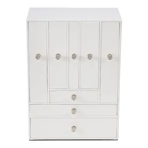 White Free Standing Faux Leather Jewelry Box