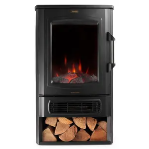 VonHaus Electric Stove Heater 2000W, Electric Fireplace, Indoor Log/Wood Burner Effect, Freestanding Fire, Log Storage, Panoramic