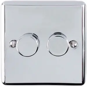 2 Gang 400W 2 Way Rotary Dimmer Switch CHROME Light Dimming Wall Plate