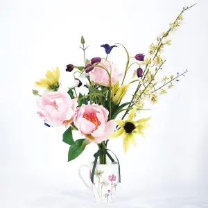 Bloom Artificial Wild Sophisticated Bouquet - Colourful Faux Flower Stem Arrangement - Measures H40cm x W20cm, Vase Not Included