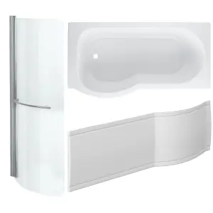 Cooke & Lewis Adelphi White P-shaped Shower Bath, panel & screen set (L)1500mm