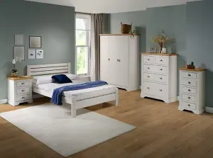 Toledo 5 Drawer Narrow Chest in White and Oak Effect Veneer