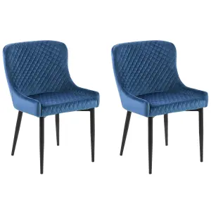 Set of 2 Dining Chairs SOLANO Velvet Navy Blue