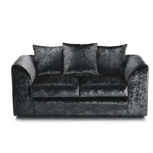 Crystal Crushed Velvet Fabric Fabric 2 Seater Sofa Black - Scatter Back