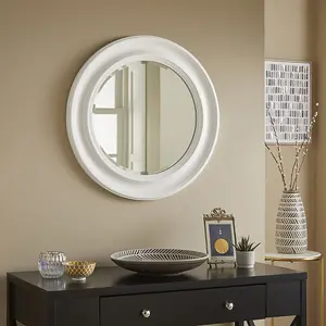 Wall Mirror Hamilton Round Shape with White Frame - H 66cm x W 66cm x D 3cm for Hanging In Bedroom or Living Room