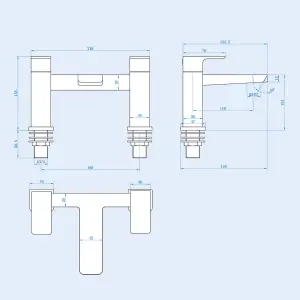 Nes Home Modern Brushed Brass Designer Square Deck Mounted Bath Filler Tap