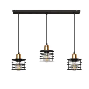 Luminosa Edison Straight Bar Pendant Ceiling Light Black, Copper 65cm