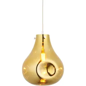 Hanging Ceiling Pendant Light - Large Gold Metallic Glass & Chrome Plate - 10W LED E27