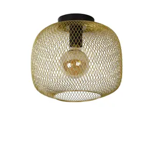 Lucide Mesh Vintage Flush Ceiling Light 30cm - 1xE27 - Matt Gold, Brass