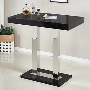 Caprice Black High Gloss Bar Table 4 Copez Black White Stools