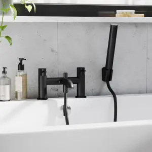 GoodHome Owens Matt Black Deck-mounted Bath mixer tap with shower kit