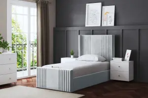 Elara Winged Silver Panel Bed with Headboard Single