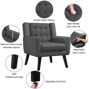 Yaheetech dark Grey Button Tufted Accent Chair with Solid Wood Legs