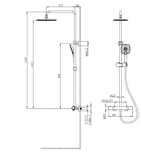 VURTU Hunsdon Thermostatic Shower Valve System, 870(H) x 325(W), Gun Metal, 628557