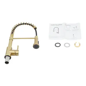 Stainless Steel and Brass Lever Faucet Commercial Swivel Pull Down Kitchen Faucet in Gold