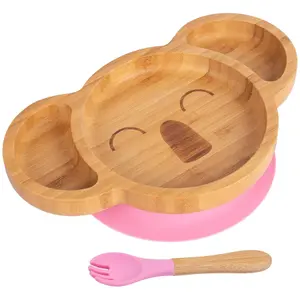 Bamboo Koala Baby Weaning Plate & Fork Set - Pink