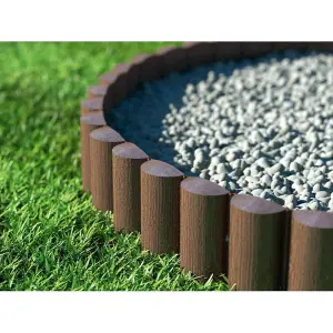 Grey Lawn Edging Border Palisade - 2.5 metres / 8.2 ft Long - Garden Fencing with Wood Log Texture and Ground Stakes