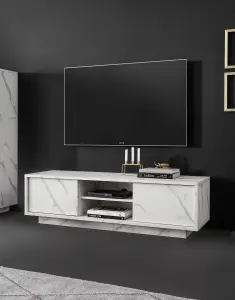 FURNICOMP Glacia 2 Door 139cm White Marble Effect TV Stand