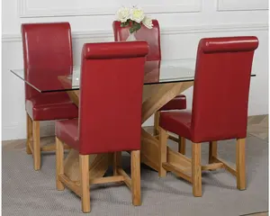 Valencia 160 cm x 90 cm Glass Dining Table and 4 Chairs Dining Set with Washington Burgundy Leather Chairs