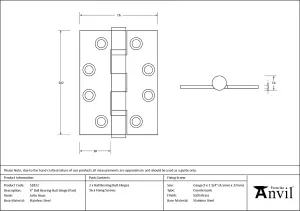 From The Anvil Satin Brass 4" Ball Bearing Butt Hinge (Pair) ss